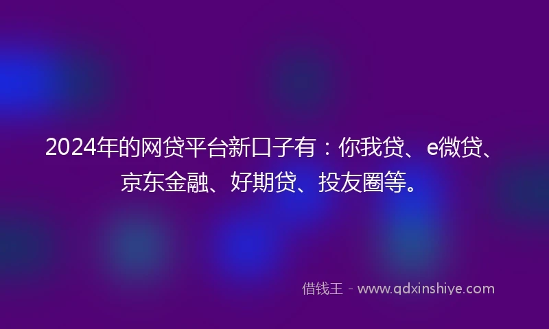 2024年的网贷平台新口子有：你我贷、e微贷、京东金融、好期贷、投友圈等。