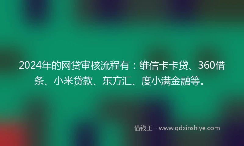 2024年的网贷审核流程有：维信卡卡贷、360借条、小米贷款、东方汇、度小满金融等。