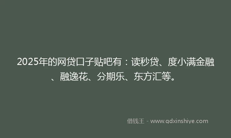 2025年的网贷口子贴吧有：读秒贷、度小满金融、融逸花、分期乐、东方汇等。