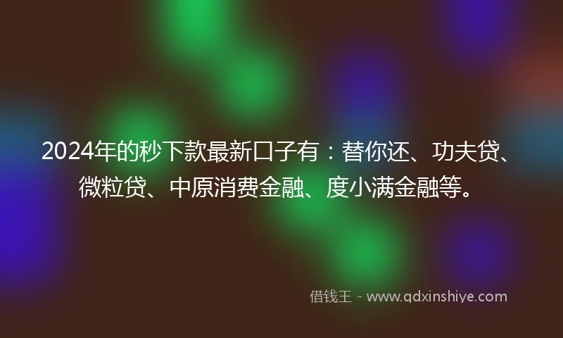 2024年的秒下款最新口子有：替你还、功夫贷、微粒贷、中原消费金融、度小满金融等。