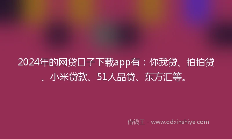 2024年的网贷口子下载app有：你我贷、拍拍贷、小米贷款、51人品贷、东方汇等。