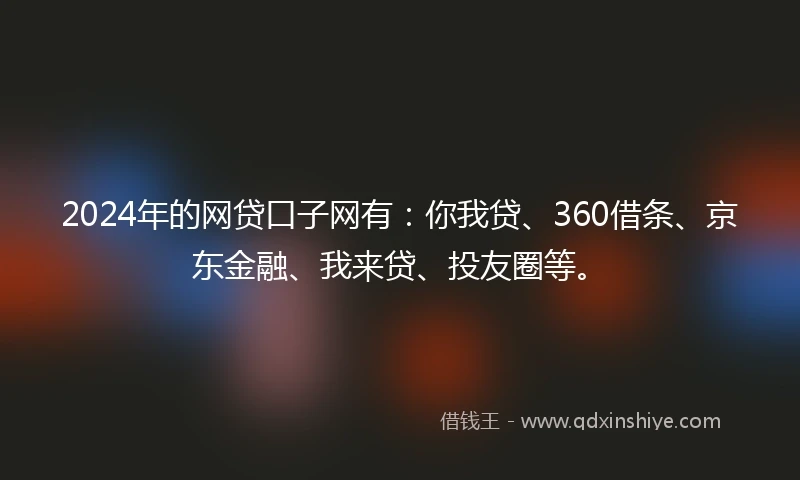 2024年的网贷口子网有：你我贷、360借条、京东金融、我来贷、投友圈等。