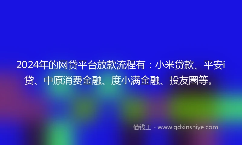 2024年的网贷平台放款流程有：小米贷款、平安i贷、中原消费金融、度小满金融、投友圈等。