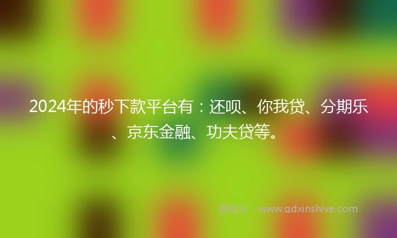 2024年的秒下款平台有：还呗、你我贷、分期乐、京东金融、功夫贷等。