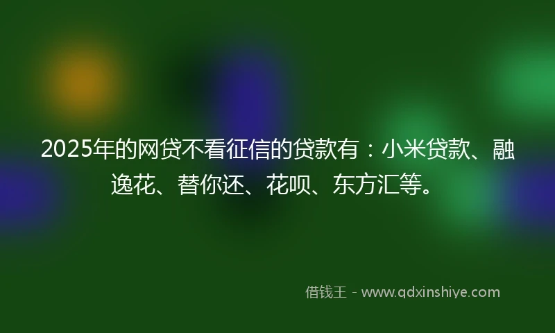 2025年的网贷不看征信的贷款有：小米贷款、融逸花、替你还、花呗、东方汇等。