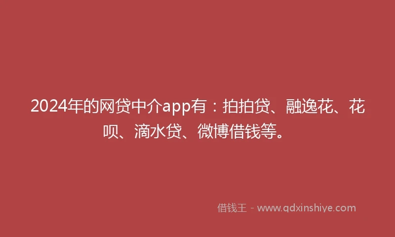 2024年的网贷中介app有：拍拍贷、融逸花、花呗、滴水贷、微博借钱等。