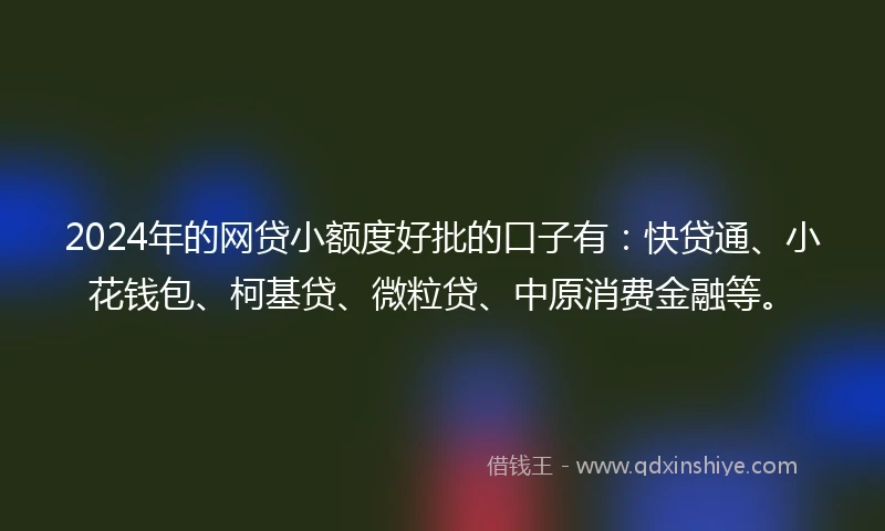 2024年的网贷小额度好批的口子有：快贷通、小花钱包、柯基贷、微粒贷、中原消费金融等。