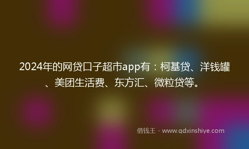 2024年的网贷口子超市app有：柯基贷、洋钱罐、美团生活费、东方汇、微粒贷等。