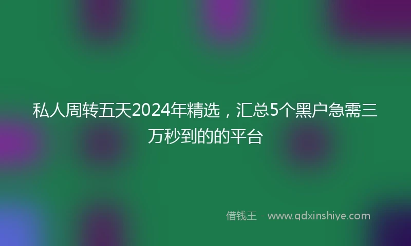 私人周转五天2024年精选，汇总5个黑户急需三万秒到的的平台