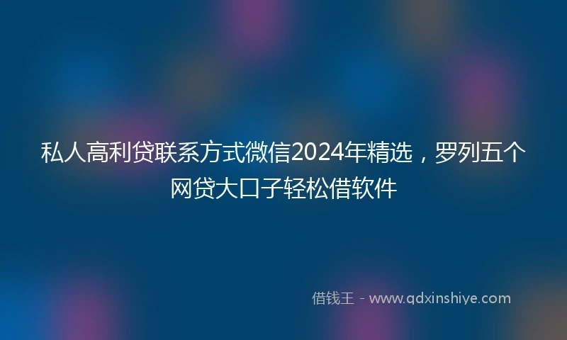 私人高利贷联系方式微信2024年精选，罗列五个网贷大口子轻松借软件