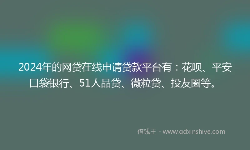 2024年的网贷在线申请贷款平台有：花呗、平安口袋银行、51人品贷、微粒贷、投友圈等。