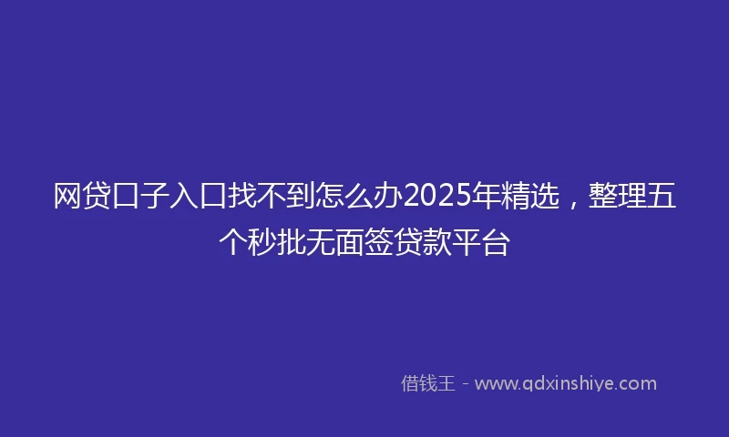 网贷口子入口找不到怎么办2025年精选，整理五个秒批无面签贷款平台