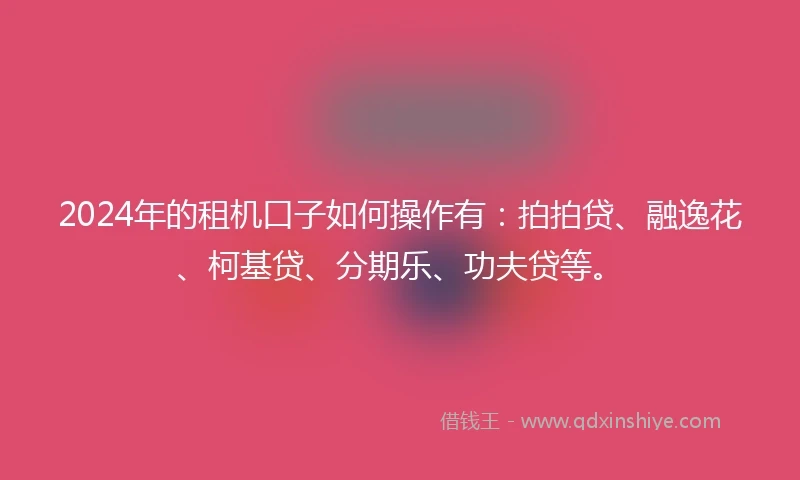 2024年的租机口子如何操作有：拍拍贷、融逸花、柯基贷、分期乐、功夫贷等。