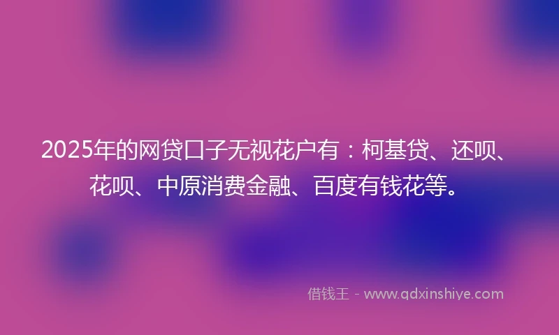 2025年的网贷口子无视花户有：柯基贷、还呗、花呗、中原消费金融、百度有钱花等。