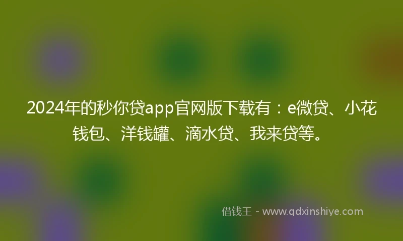 2024年的秒你贷app官网版下载有：e微贷、小花钱包、洋钱罐、滴水贷、我来贷等。