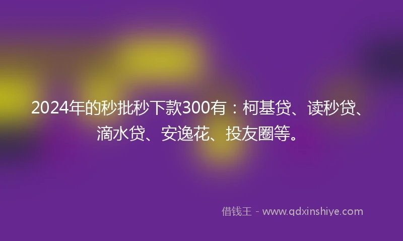 2024年的秒批秒下款300有：柯基贷、读秒贷、滴水贷、安逸花、投友圈等。