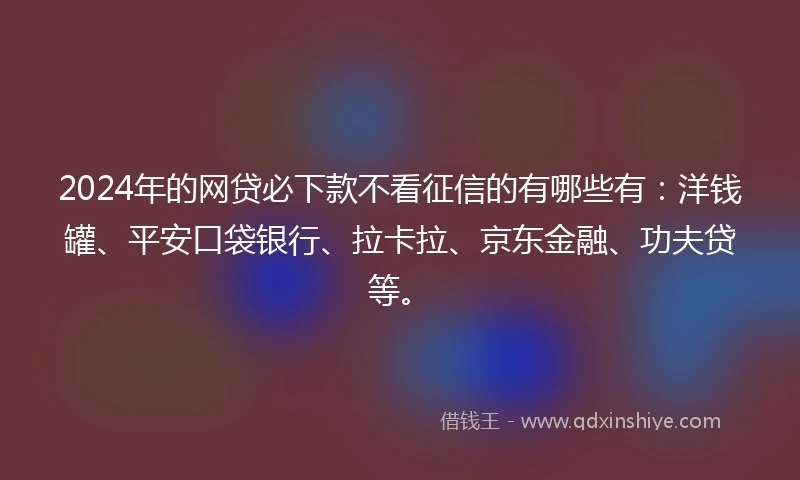2024年的网贷必下款不看征信的有哪些有：洋钱罐、平安口袋银行、拉卡拉、京东金融、功夫贷等。