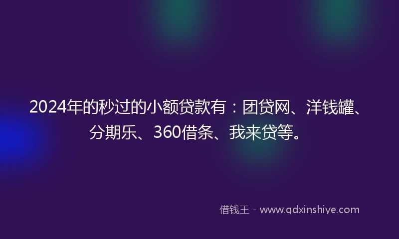 2024年的秒过的小额贷款有：团贷网、洋钱罐、分期乐、360借条、我来贷等。