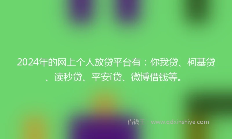 2024年的网上个人放贷平台有：你我贷、柯基贷、读秒贷、平安i贷、微博借钱等。