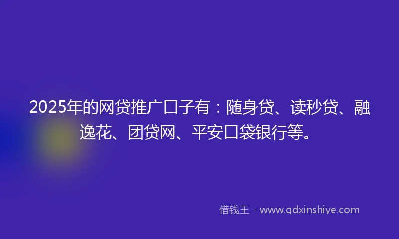 2025年的网贷推广口子有：随身贷、读秒贷、融逸花、团贷网、平安口袋银行等。