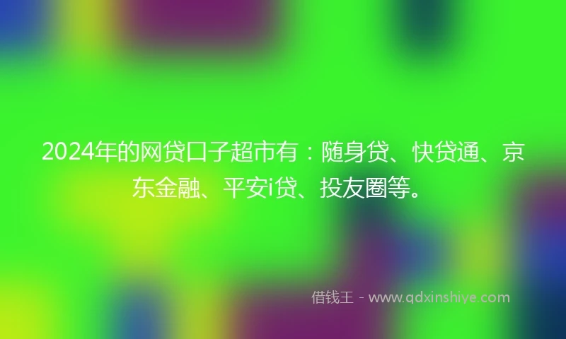 2024年的网贷口子超市有：随身贷、快贷通、京东金融、平安i贷、投友圈等。