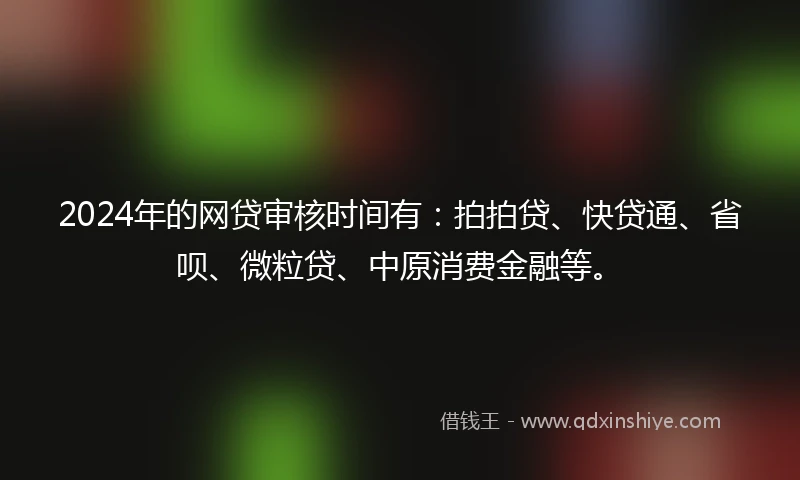 2024年的网贷审核时间有：拍拍贷、快贷通、省呗、微粒贷、中原消费金融等。
