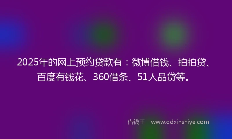 2025年的网上预约贷款有：微博借钱、拍拍贷、百度有钱花、360借条、51人品贷等。