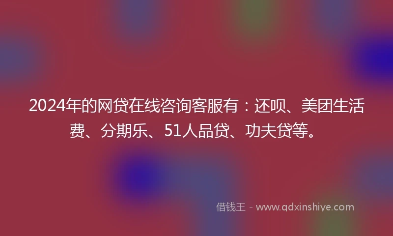 2024年的网贷在线咨询客服有：还呗、美团生活费、分期乐、51人品贷、功夫贷等。