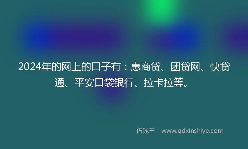 2024年的网上的口子有：惠商贷、团贷网、快贷通、平安口袋银行、拉卡拉等。