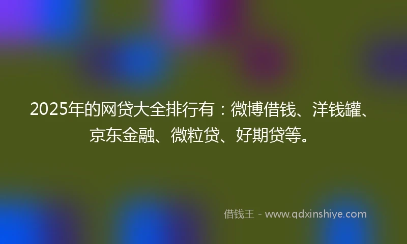 2025年的网贷大全排行有：微博借钱、洋钱罐、京东金融、微粒贷、好期贷等。