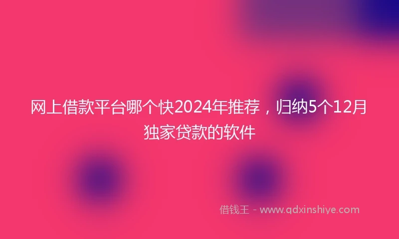 网上借款平台哪个快2024年推荐，归纳5个12月独家贷款的软件