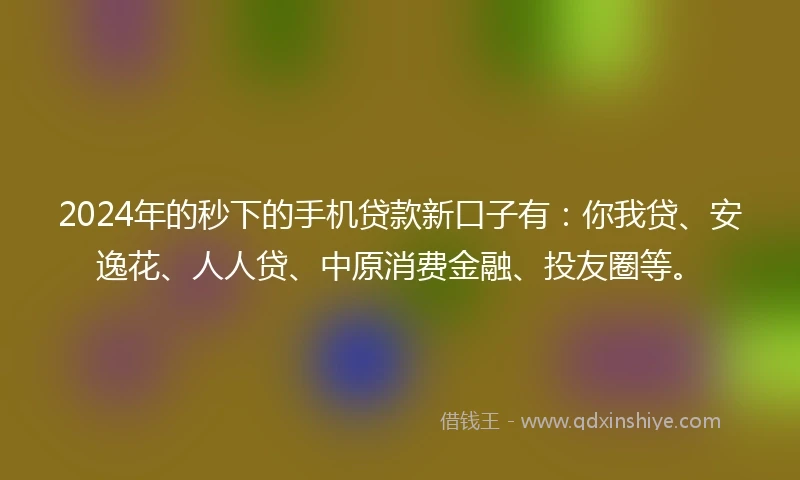 2024年的秒下的手机贷款新口子有：你我贷、安逸花、人人贷、中原消费金融、投友圈等。