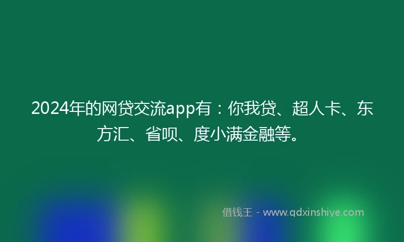 2024年的网贷交流app有：你我贷、超人卡、东方汇、省呗、度小满金融等。