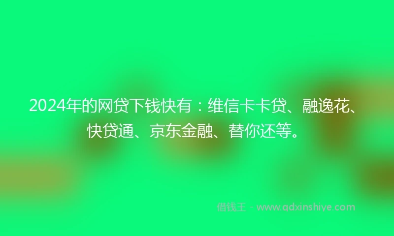 2024年的网贷下钱快有：维信卡卡贷、融逸花、快贷通、京东金融、替你还等。