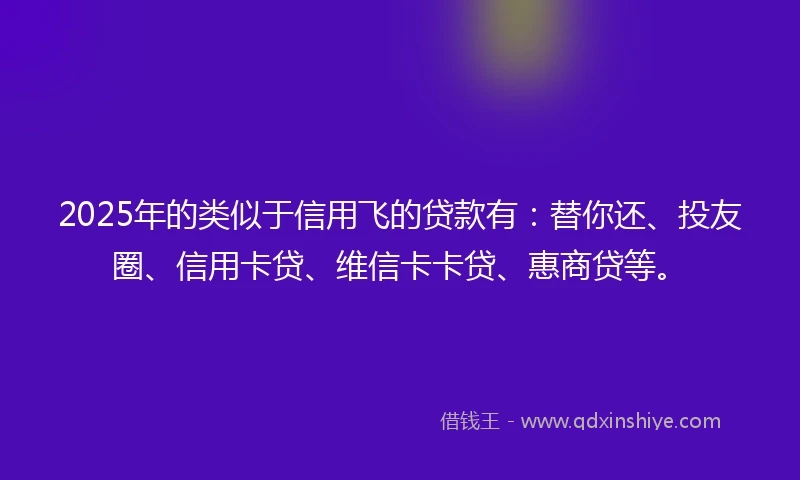 2025年的类似于信用飞的贷款有：替你还、投友圈、信用卡贷、维信卡卡贷、惠商贷等。