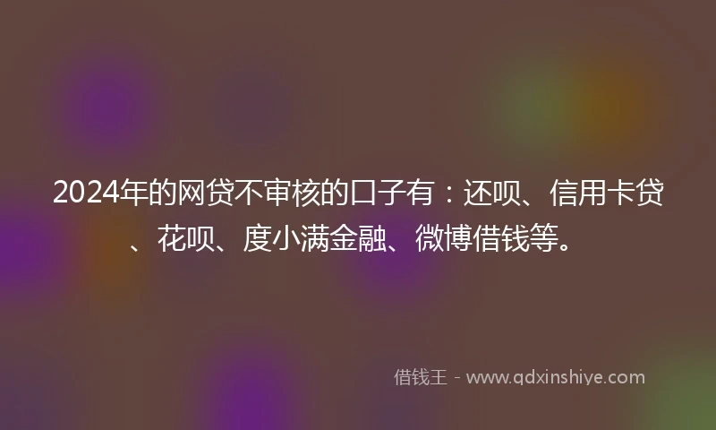 2024年的网贷不审核的口子有：还呗、信用卡贷、花呗、度小满金融、微博借钱等。
