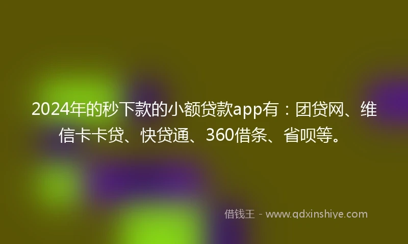 2024年的秒下款的小额贷款app有：团贷网、维信卡卡贷、快贷通、360借条、省呗等。