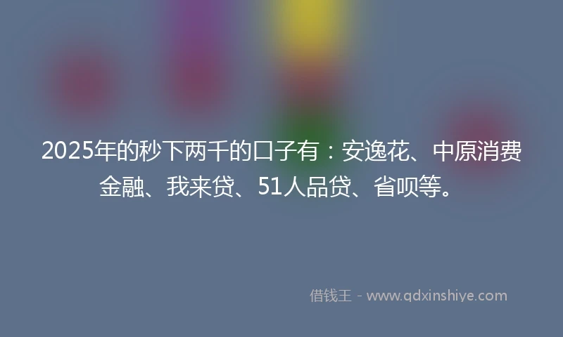 2025年的秒下两千的口子有：安逸花、中原消费金融、我来贷、51人品贷、省呗等。