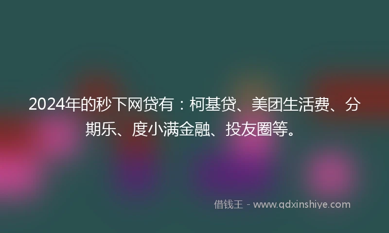 2024年的秒下网贷有：柯基贷、美团生活费、分期乐、度小满金融、投友圈等。