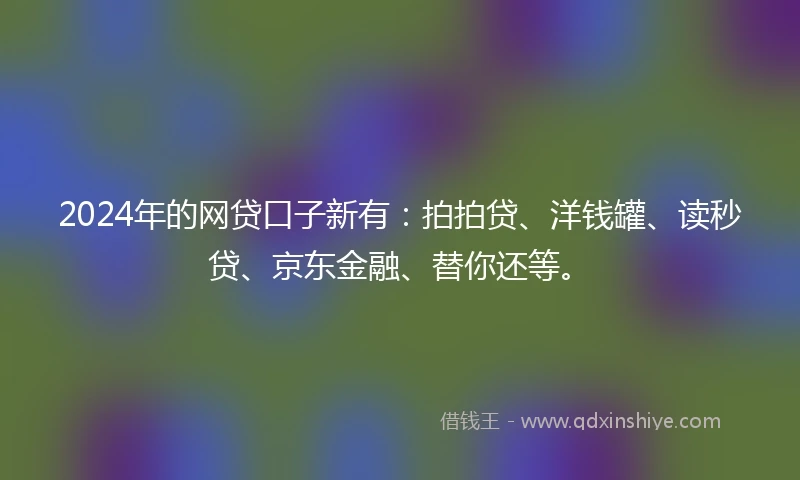 2024年的网贷口子新有：拍拍贷、洋钱罐、读秒贷、京东金融、替你还等。