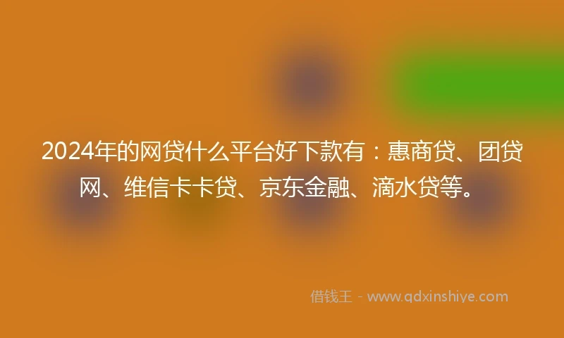 2024年的网贷什么平台好下款有:惠商贷、团贷网、维信卡卡贷、京东金融、滴水贷等。