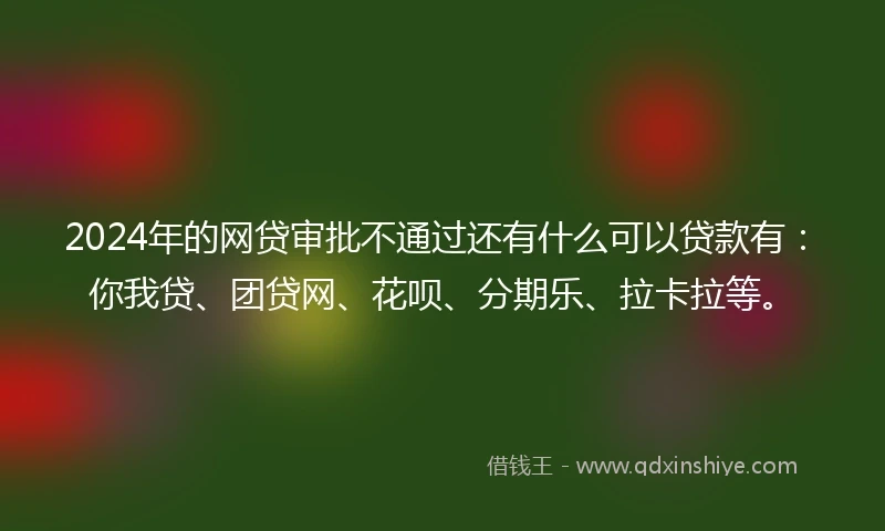 2024年的网贷审批不通过还有什么可以贷款有：你我贷、团贷网、花呗、分期乐、拉卡拉等。
