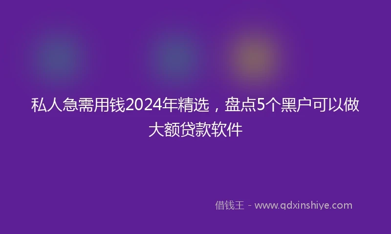 私人急需用钱2024年精选，盘点5个黑户可以做大额贷款软件