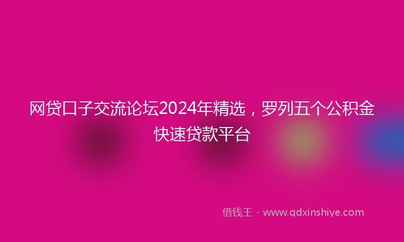 网贷口子交流论坛2024年精选，罗列五个公积金快速贷款平台