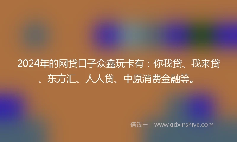 2024年的网贷口子众鑫玩卡有：你我贷、我来贷、东方汇、人人贷、中原消费金融等。