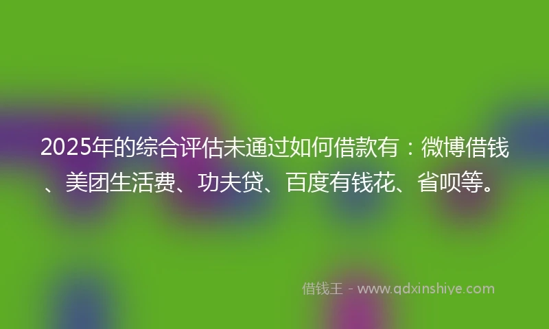 2025年的综合评估未通过如何借款有：微博借钱、美团生活费、功夫贷、百度有钱花、省呗等。