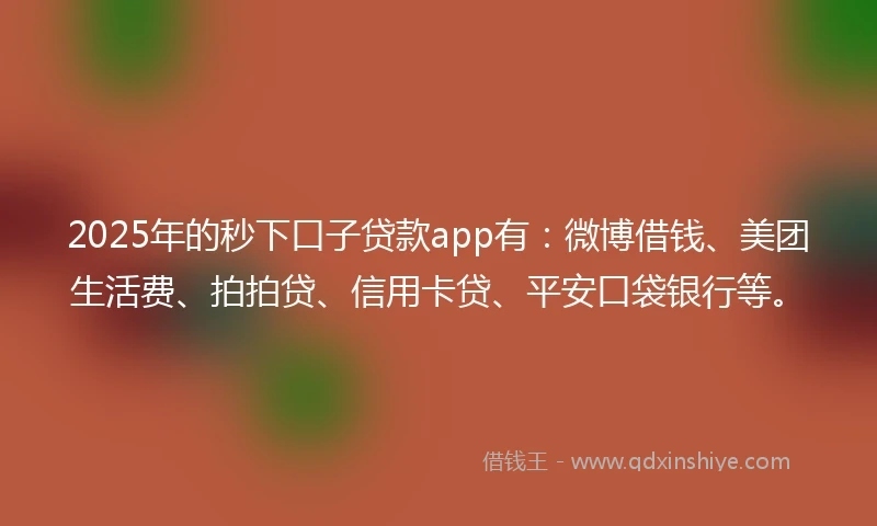 2025年的秒下口子贷款app有：微博借钱、美团生活费、拍拍贷、信用卡贷、平安口袋银行等。