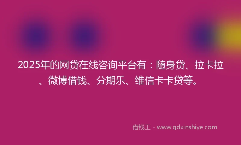 2025年的网贷在线咨询平台有：随身贷、拉卡拉、微博借钱、分期乐、维信卡卡贷等。