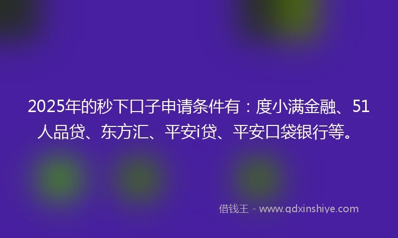 2025年的秒下口子申请条件有：度小满金融、51人品贷、东方汇、平安i贷、平安口袋银行等。