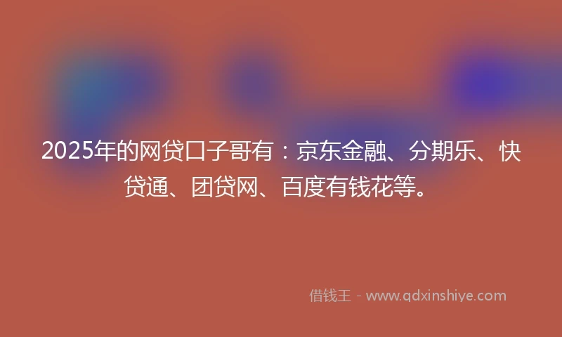 2025年的网贷口子哥有：京东金融、分期乐、快贷通、团贷网、百度有钱花等。